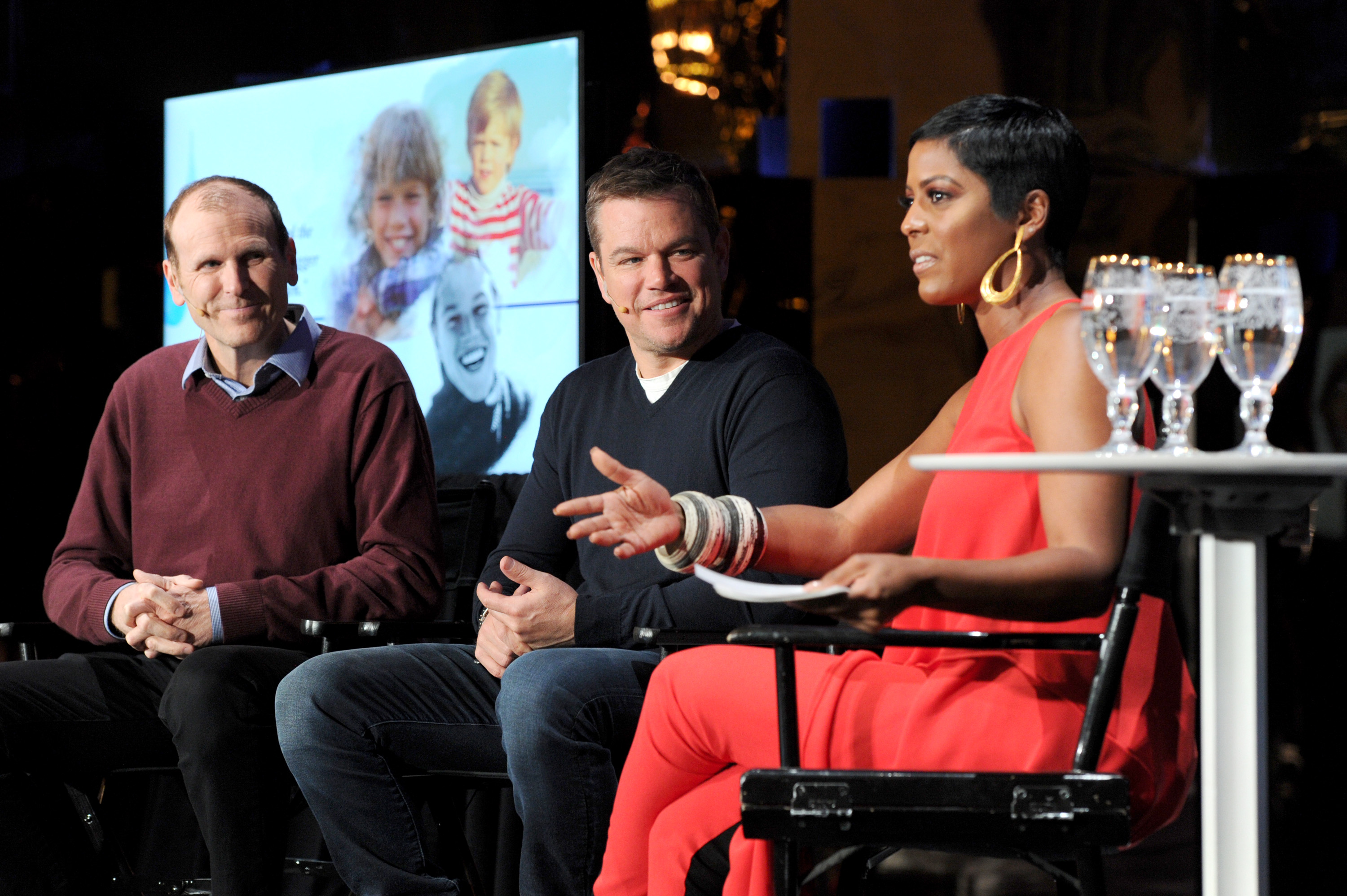 NEW YORK, NY - MARCH 22:  Water.org co-founders Matt Damon and Gary White joined StellaArtois and journalist Tamron Hall to discuss the impact of the brands partnership with Water.org to help end the global water crisis at the unveiling of Water Ripples by Stella Artois at Grand Central Terminal in New York City on March 22, 2018.  (Photo by Craig Barritt/Getty Images for Stella Artois)